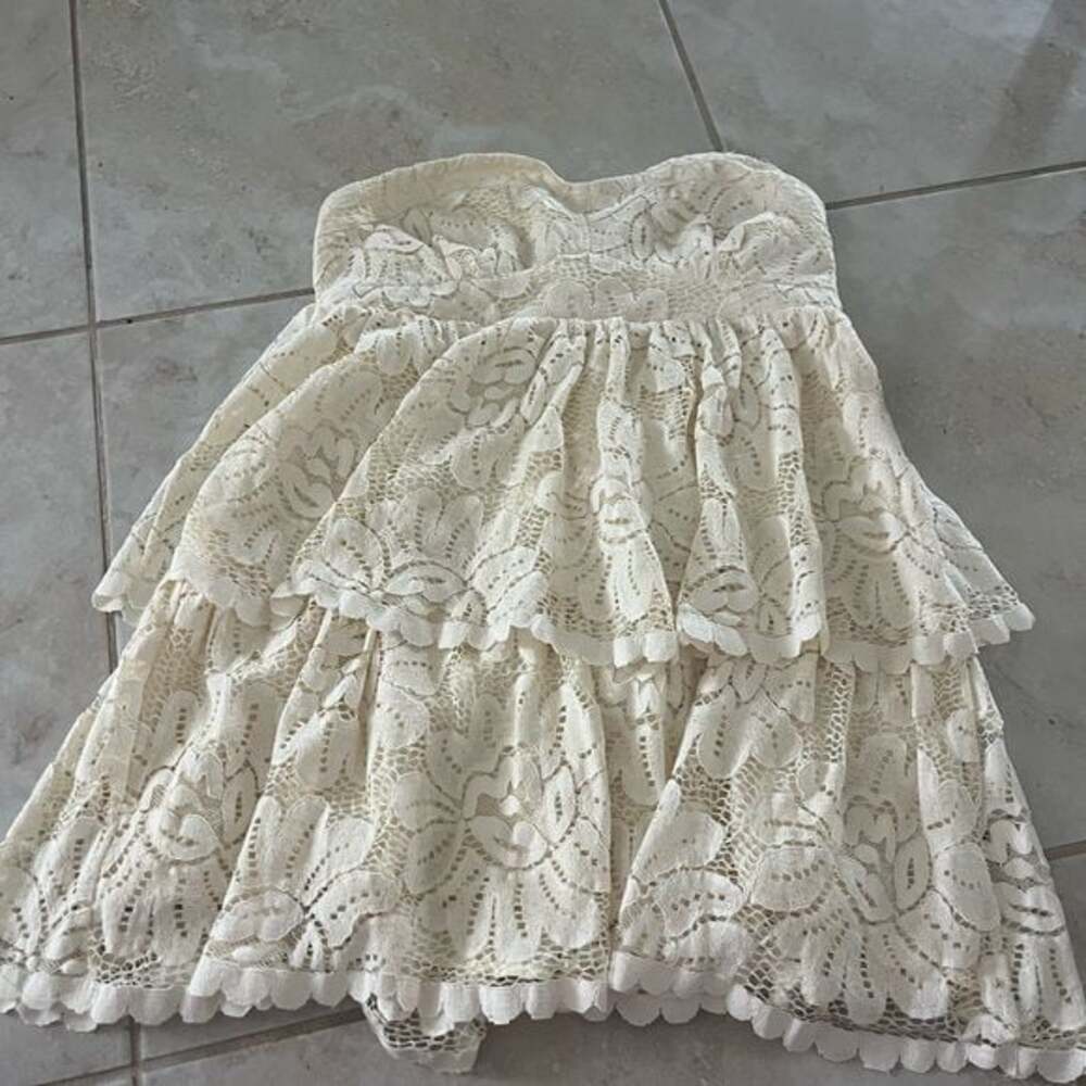 ANTHROPOLOGIE Maeve Strapless Lace Mini Dress Off White Large NWT $190